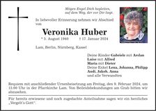Traueranzeige Veronika Huber