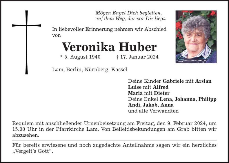 Traueranzeige Veronika Huber