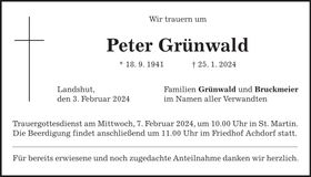 Traueranzeige Peter Grünwald