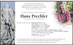 Traueranzeige Hans Prechler