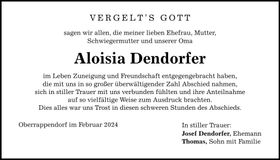 Traueranzeige Aloisia Dendorfer
