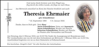 Traueranzeige Theresia Ehrmaier