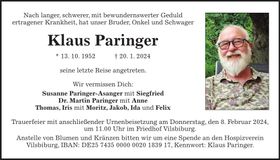 Traueranzeige Klaus Paringer