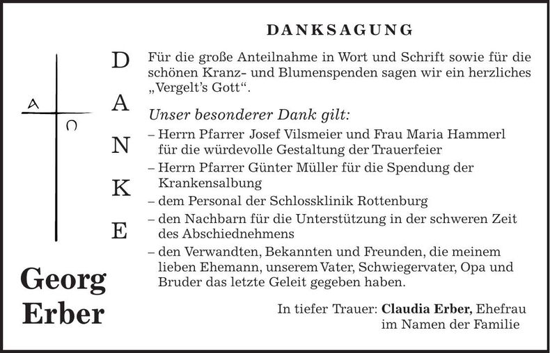 Traueranzeige Georg Erber
