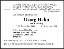 Traueranzeige Georg Hahn
