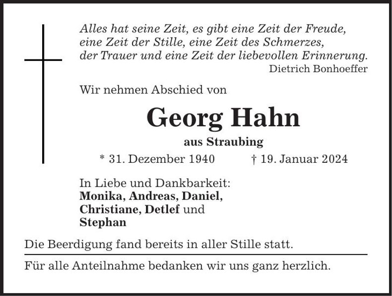 Traueranzeige Georg Hahn