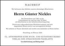 Traueranzeige Günter Nickles
