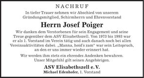 Traueranzeige Josef Poiger