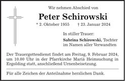 Traueranzeige Peter Schirowski