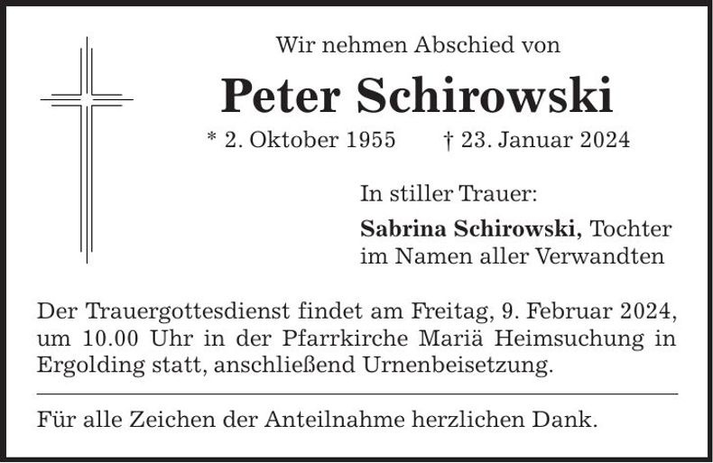 Traueranzeige Peter Schirowski