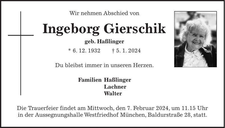Traueranzeige Ingeborg Gierschik