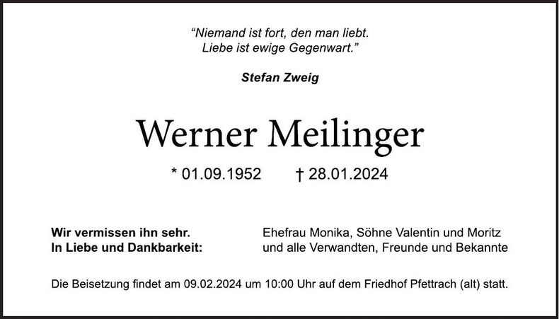 Traueranzeige Werner Meilinger