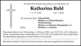 Traueranzeige Katharina Babl
