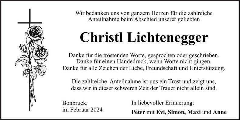 Traueranzeige Christl Lichtenegger
