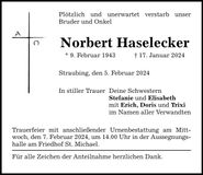 Traueranzeige Norbert Haselecker