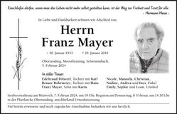 Traueranzeige Franz Mayer