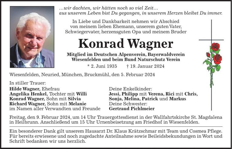 Traueranzeige Konrad Wagner