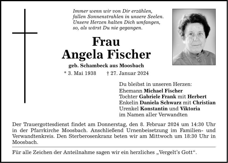 Traueranzeige Angela Fischer