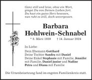 Traueranzeige Barbara Hohlwein-Schnabel