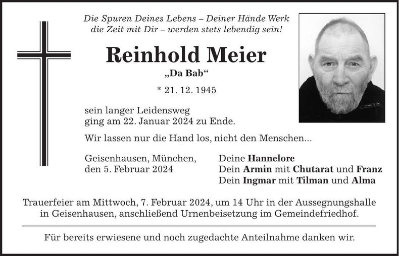 Traueranzeige Reinhold Meier
