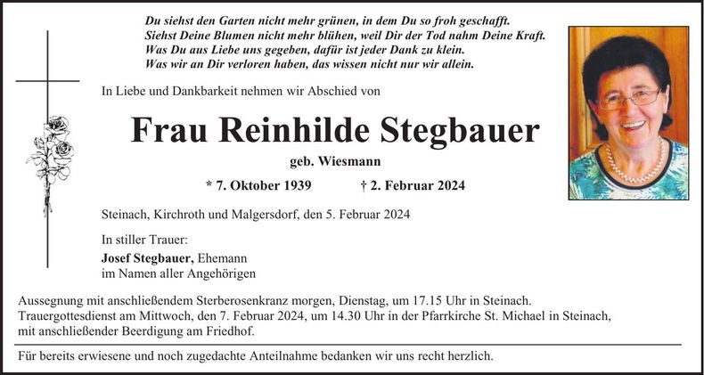 Traueranzeige Reinhilde Stegbauer