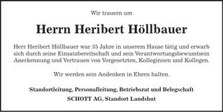 Traueranzeige Heribert Höllbauer