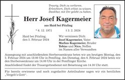 Traueranzeige Josef Kagermeier