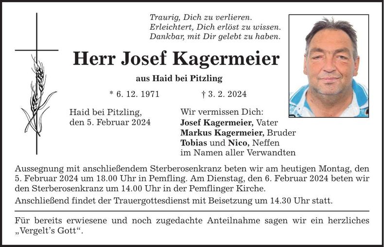 Traueranzeige Josef Kagermeier