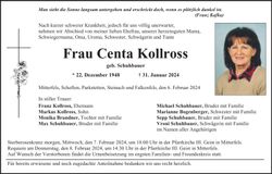 Traueranzeige Centa Kollross