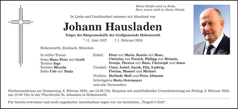 Traueranzeige Hans Hausladen
