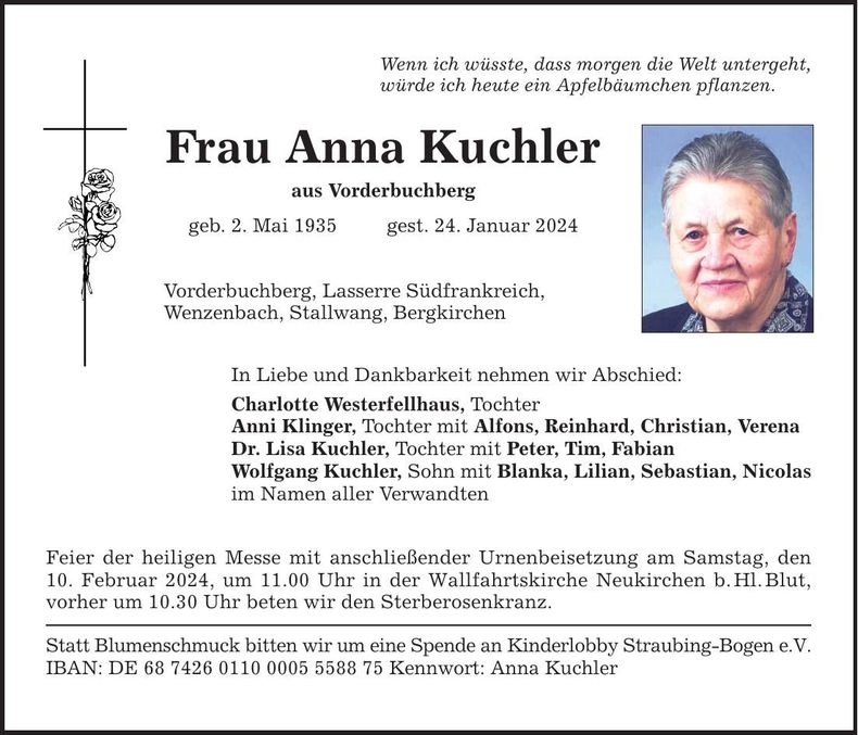 Traueranzeige Anna Kuchler