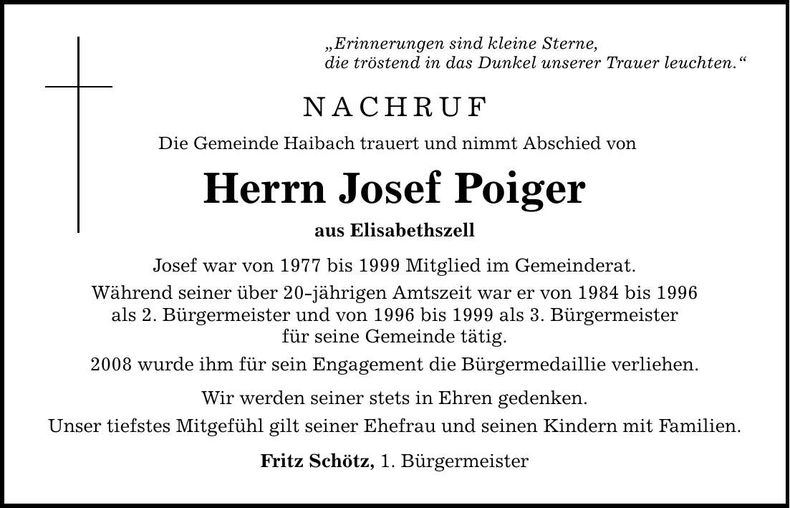 Traueranzeige Josef Haimerl