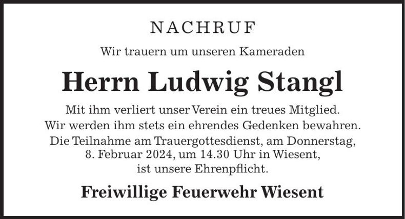 Traueranzeige Ludwig Stangl