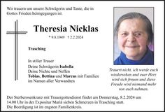 Traueranzeige Theresia Nicklas