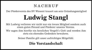 Traueranzeige Ludwig Stangl