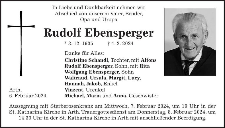 Traueranzeige Rudolf Ebensperger