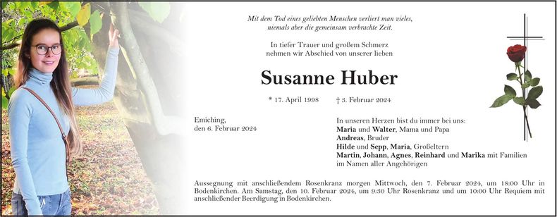 Traueranzeige Susanne Huber