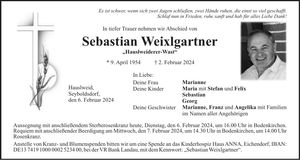 Traueranzeige Sebastian Weixlgartner