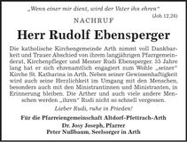 Traueranzeige Rudolf Ebensperger