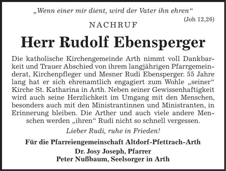 Traueranzeige Rudolf Ebensperger