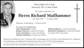 Traueranzeige Richard Mailhammer