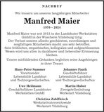 Traueranzeige Manfred Maier