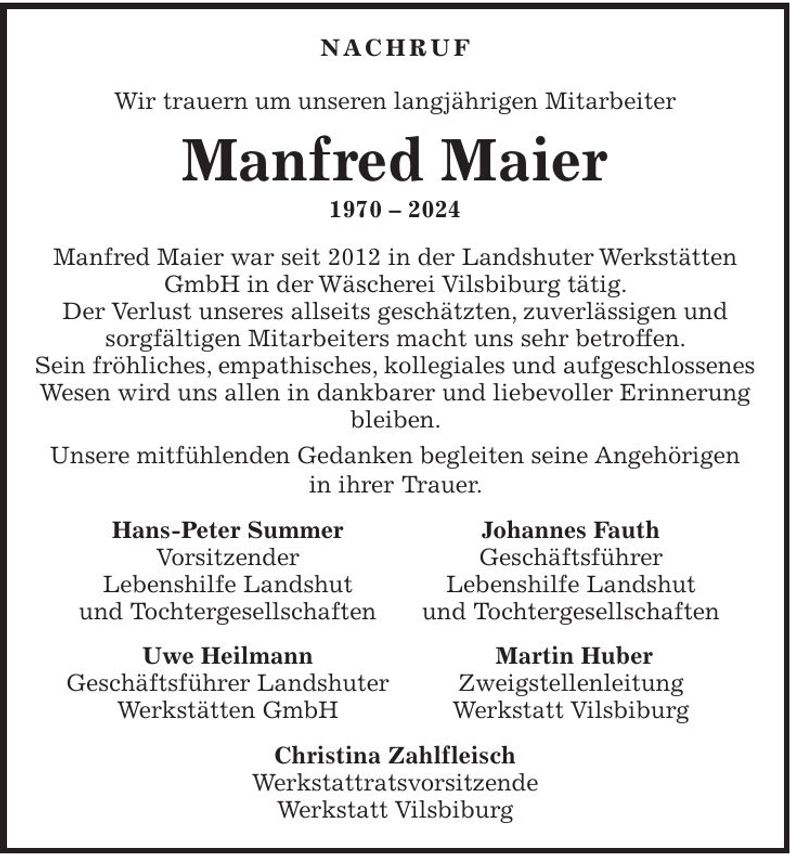 Traueranzeige Manfred Maier