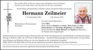 Traueranzeige Hermann Zeilmeier