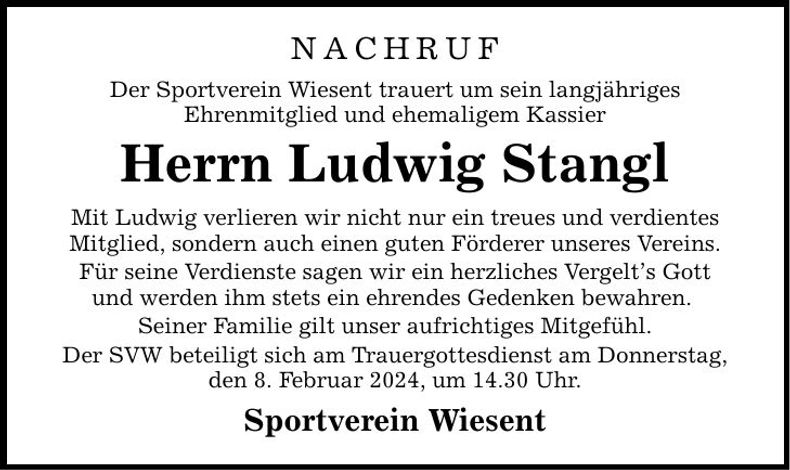 Traueranzeige Ludwig Stangl