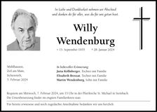 Traueranzeige Willy Wendenburg