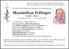 Traueranzeige Maximilian Fellinger