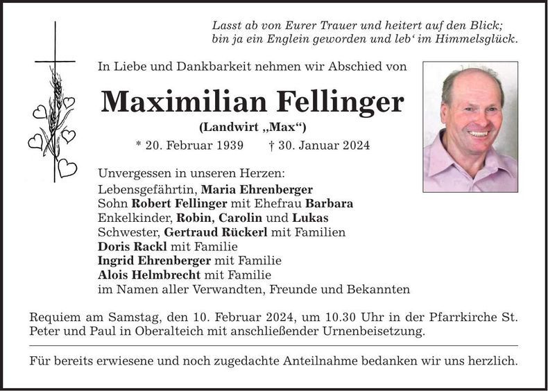 Traueranzeige Maximilian Fellinger