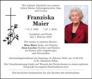 Traueranzeige Franziska Maier