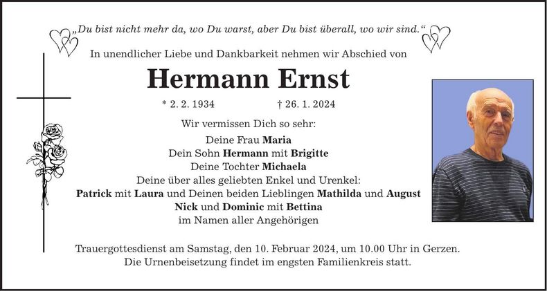 Traueranzeige Hermann Ernst